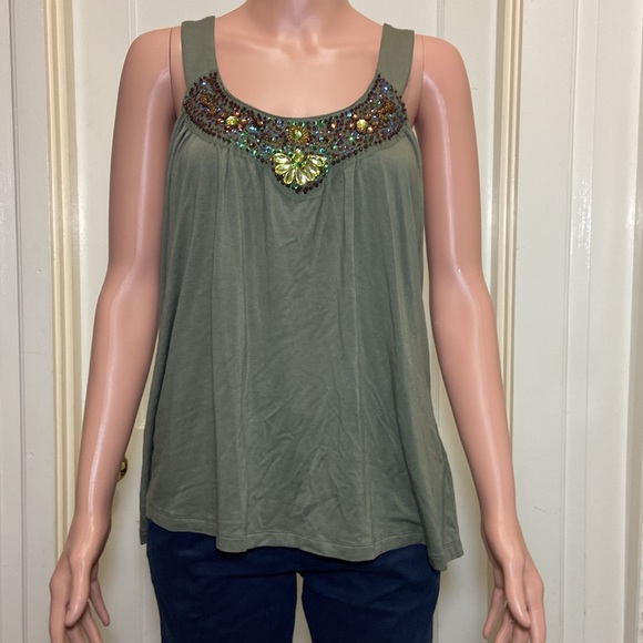 Boston Proper Tops - Boston Proper Sleeveless Green Olive Scoop Top